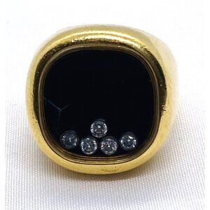 Massive Chopard Ring 18K Yellow Gold Floating Happy Diamonds Ring Signet HEAVY